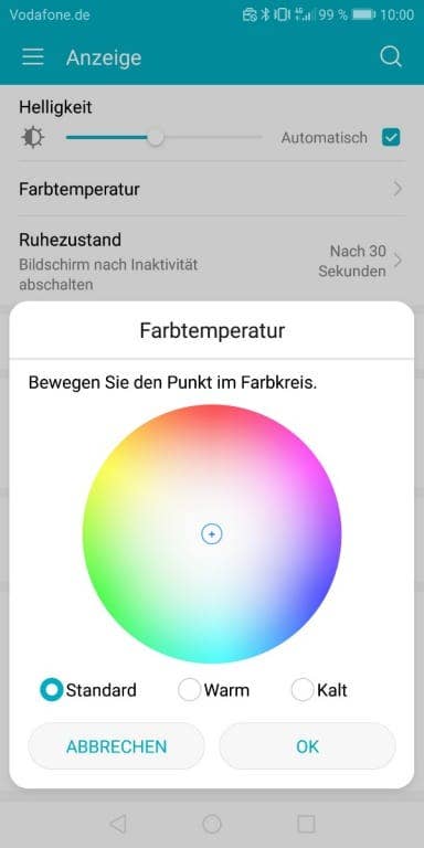 Displayyeigenschaften und -einstellungen des Honor View 10