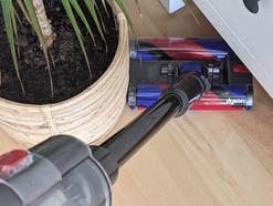 Der Dyson Omni-glide Akku-Staubsauger zwischen Schrank und einer Pflanze