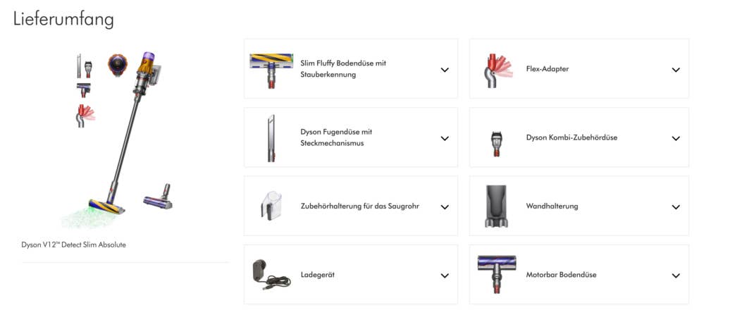 Dyson V12 Detect Slim Absolute Lieferumfang