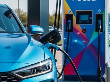 E-Auto an einer Ladesäule.