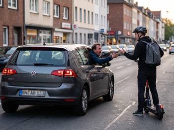 E-Scooter neben einem Pkw