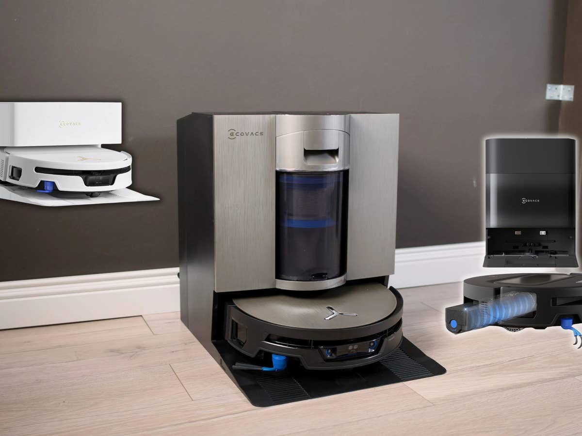 Ecovacs Saugroboter Angebote Ecovacs DEEBOT X12S OmniCyclone umgeben von zwei weiteren Ecovacs-Saugrobotern