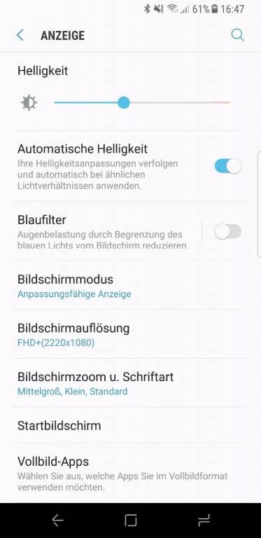 Einstellungen und Eigenschaften des Inifinity Display im Galaxy S8