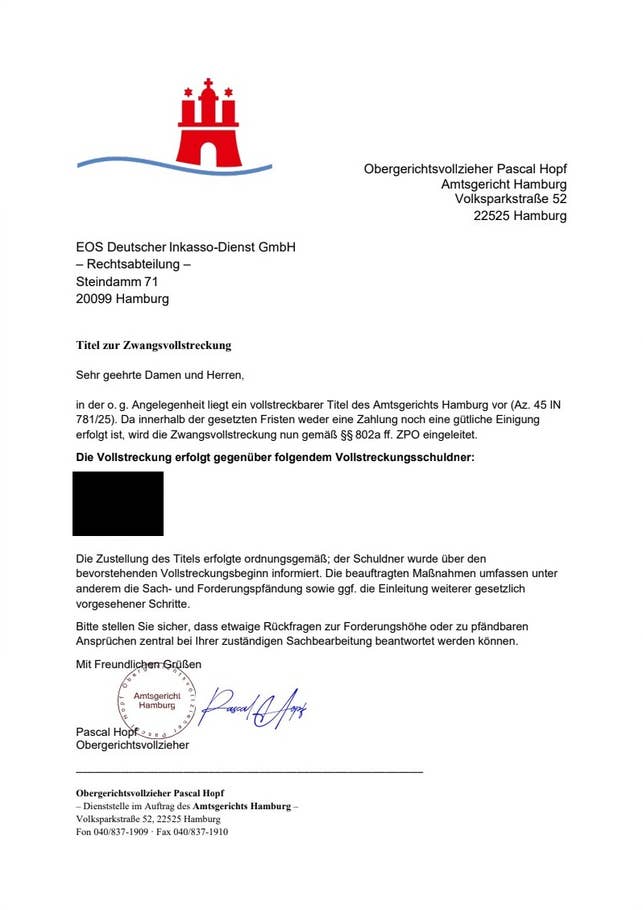 Inkasso-Brief von EOS