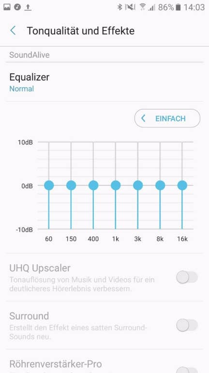 Equalizer und Co. des Samsung Galaxy A5 (2017)