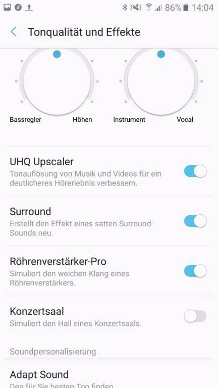 Equalizer und Co. des Samsung Galaxy A5 (2017)