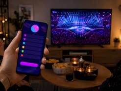 Blick in ein Wohnzimmer mit dem ESC auf einem TV