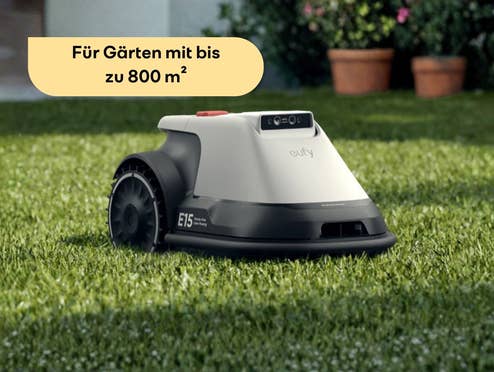 eufy E15 Mähroboter in einem Garten