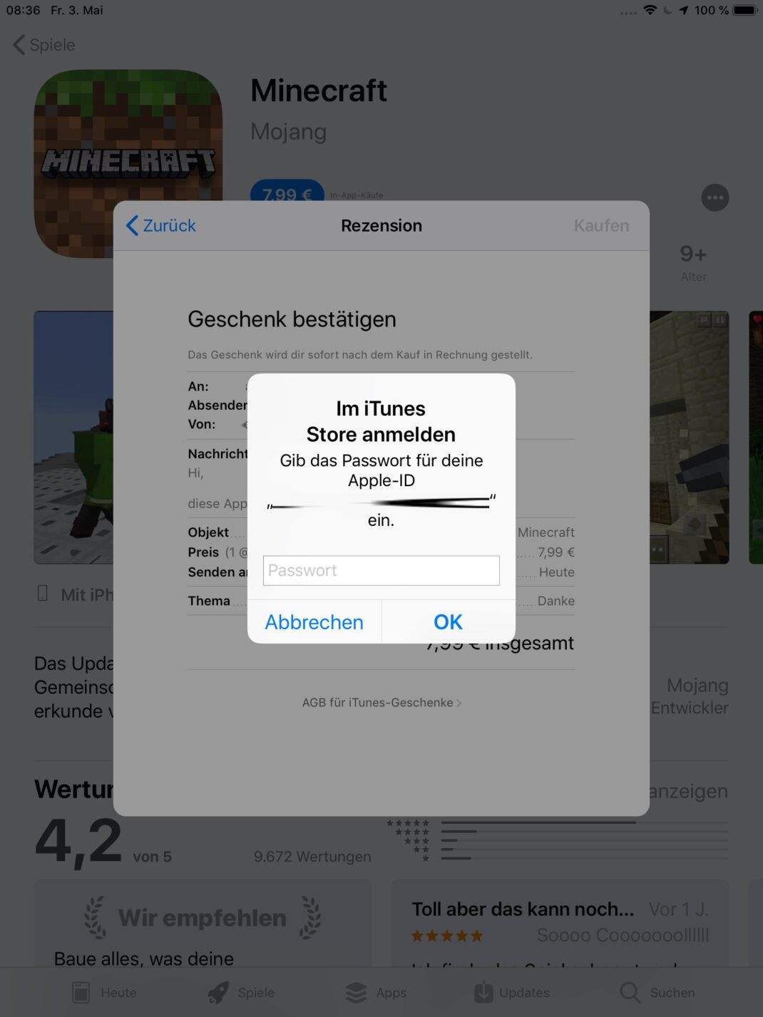 Apps bezahlen geht nur mit Anmeldung über Apple-ID.