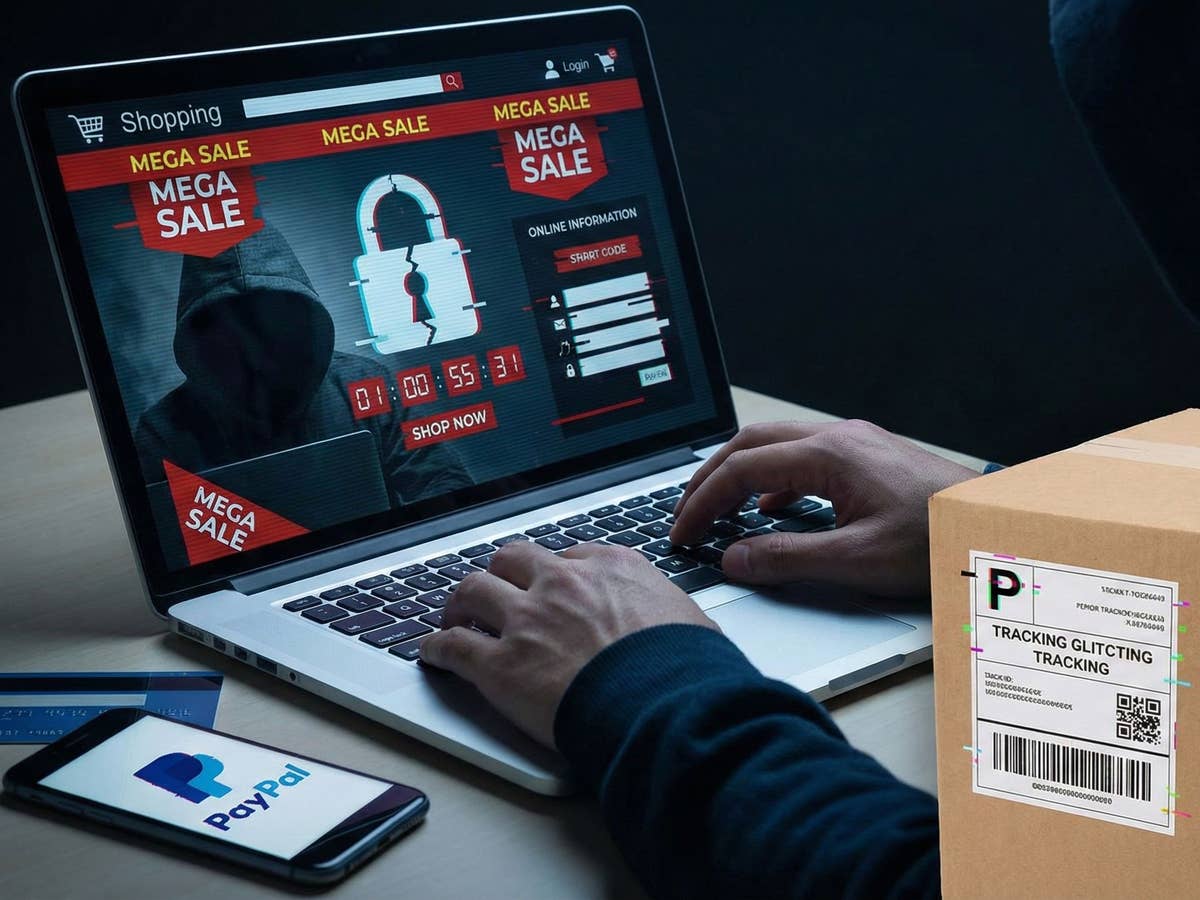 Fake-Shops werden immer besser Ein Laptop steht auf einem Tisch, daneben ein Handy mit Paypal-Logo und ein Paket