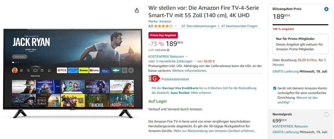 Auf einen Fire TV von Amazon gibt es 510€ Rabatt