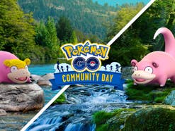 Zwei Flegmon auf dem Banner zum Pokémon Go Community Day im März.