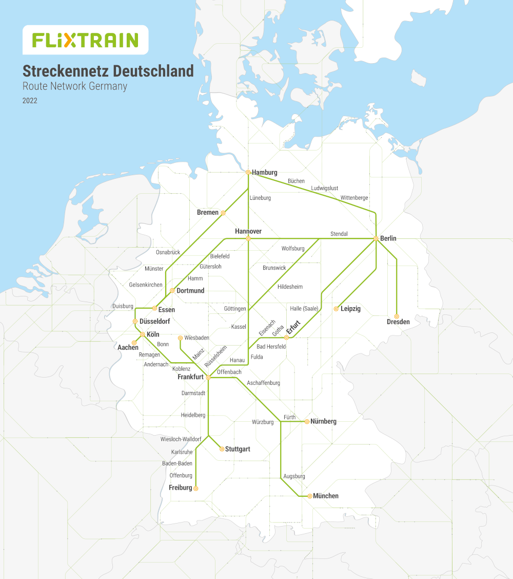 Flixtrain Streckennetz Frühjahr 2022