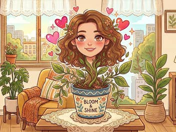 Ein Bild einer hübschen Frau in einem Blumentopf.