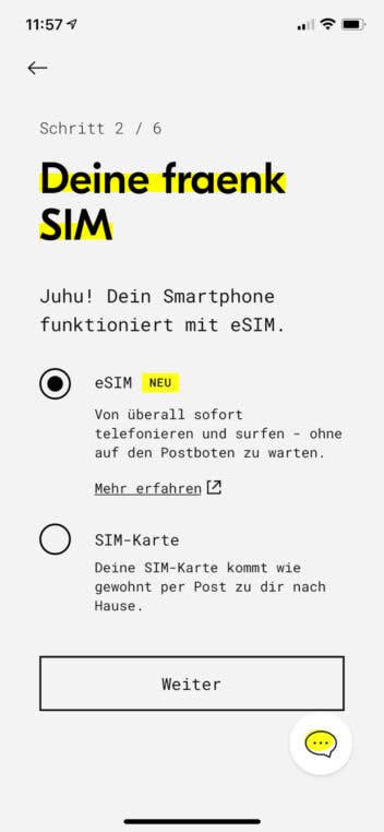 fraenk eSIM Bestellung in App