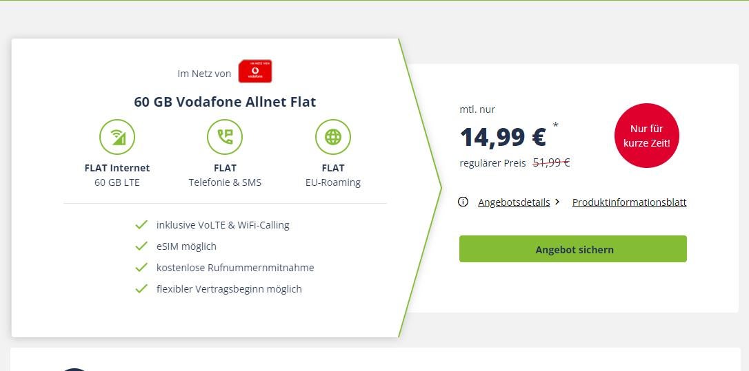#Countdown läuft: Vodafone-Tarif mit 60 GB kostet gerade nur 15 Euro!