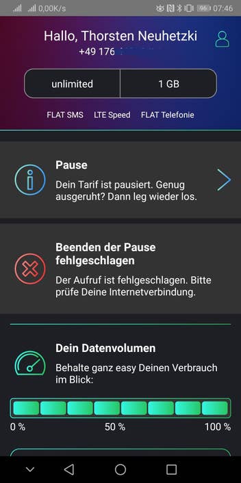 freenet Funk: Pause deaktivieren geht nur per WLAN