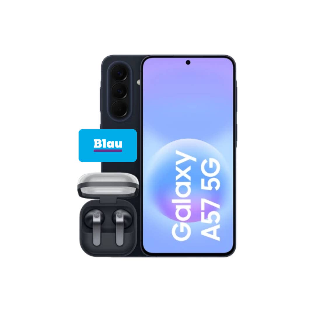galaxy-a57-5g-blau-tarif-mit-buds4 Samsung Galaxy A57 plus Galaxy Buds4 im Blau-Bundle