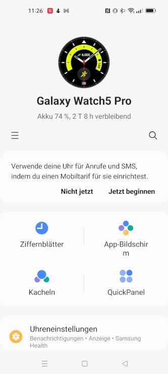 Galaxy Wearable App Startseite