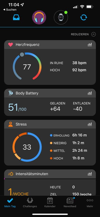 Garmin Connect App - Startseite