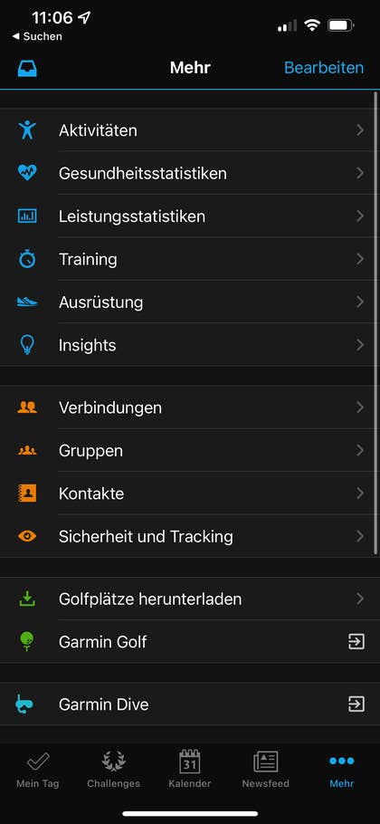 Garmin Connect App - Einstellungen