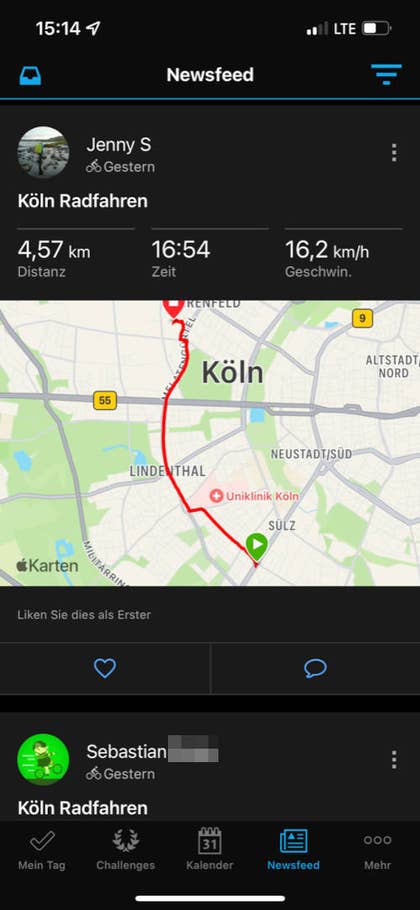 Garmin Connect App - aktive Freunde