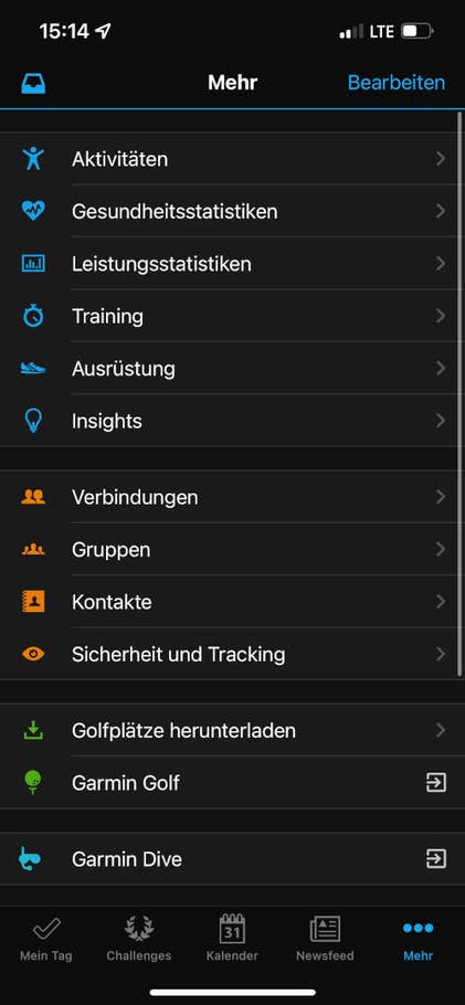 Garmin Connect App - Einstellungen