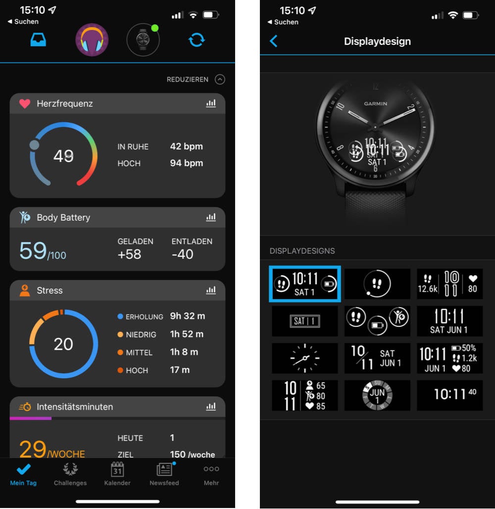 Garmin Connect App mit der Garmin Vivomove Sport