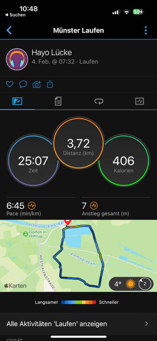 Trainings-Details in der Garmin Connect App.