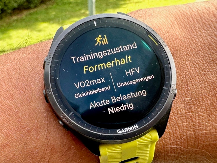 Anzeige des Trainingszustands auf der Garmin Forerunner 965.