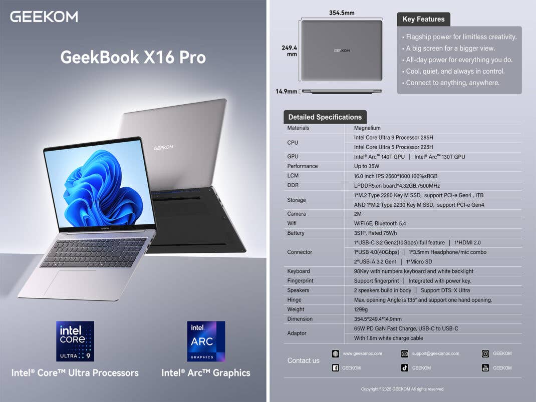 Die technischen Daten des neuen GeekoBook X16 Pro von Geekom