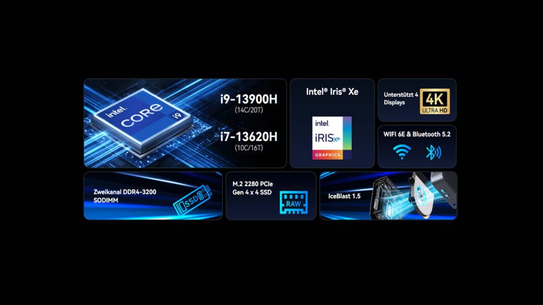 Der Geekom GT13 Pro ist mit zwei verschiedenen Intel-Prozessoren erhältlich. Der Geekom GT13 Pro ist mit zwei verschiedenen Intel-Prozessoren erhältlich und somit wirklich leistungsfähig für einen Mini-PC!