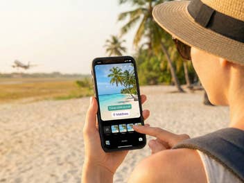 Eine Person im Urlaub macht ein Foto auf ihren Smartphone