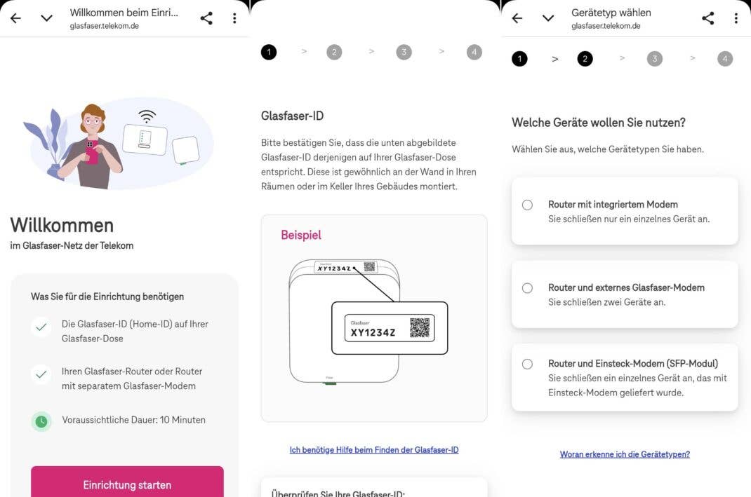 Glasfaser-Einrchtung bei der Telekom: Screenshots