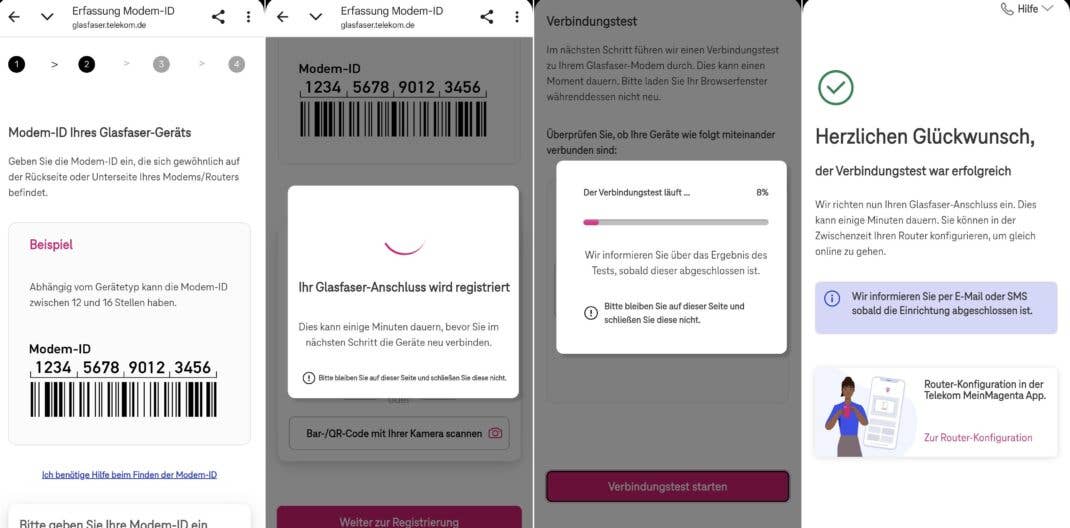 Glasfaser-Einrichtung bei der Telekom: Screenshots