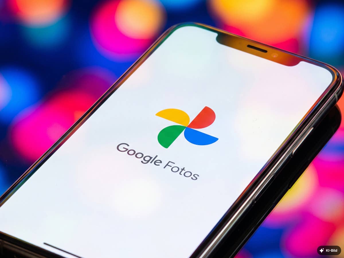 Google ändert wichtige Foto-Frist: Das kann dich Andenken kosten Smartphone mit Google Photos Logo vor bunten Hintergrund.