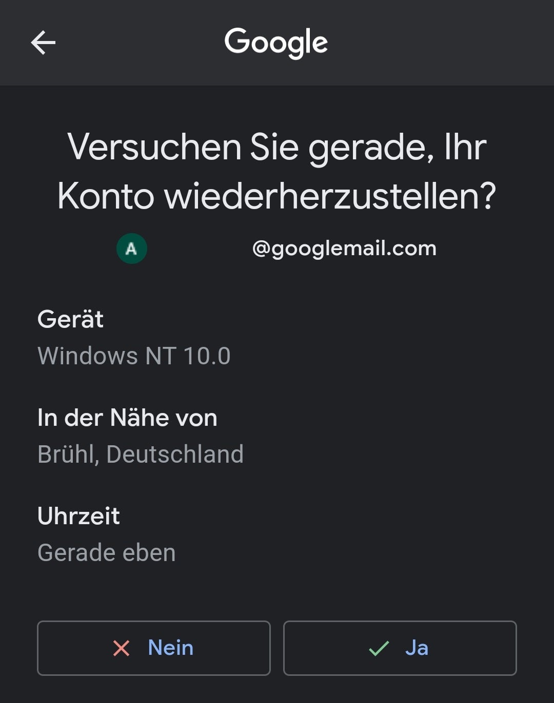 Nicht ihnen konto gehört dieses konnte dass bestätigen google Kontoanmeldung und