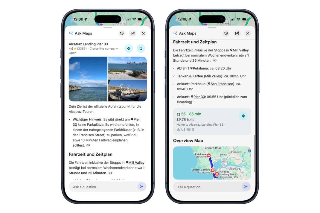 Ask Maps gibt dir nützliche Informationen zu deiner Reise