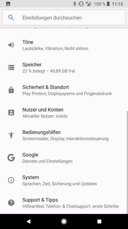 Google Pixel 2 im Test: Das Menü
