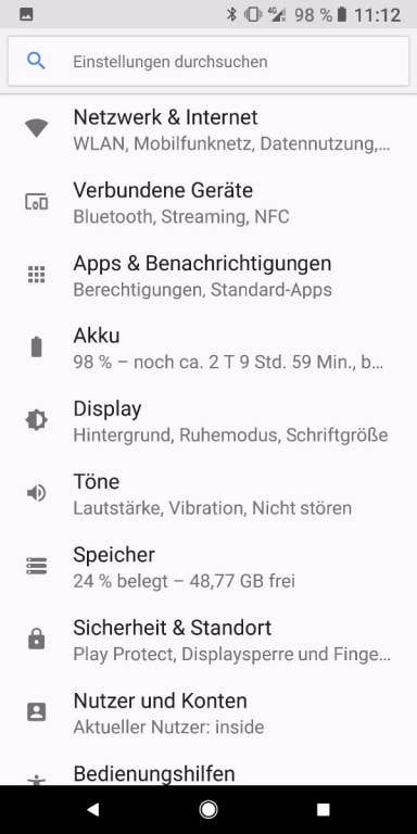 Google Pixel 2 XL im Test: Das Menü