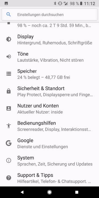 Google Pixel 2 XL im Test: Das Menü