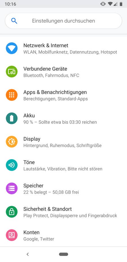 Google Pixel 3a Einstellungen