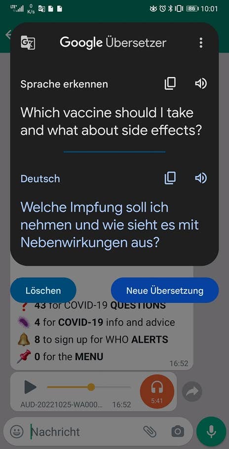 Google Übersetzer in WhatsApp