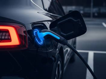 Ladeanschluss am Heck eines E-Autos.