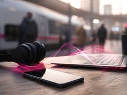 Ein Handy und ein Laptop auf einem Tisch