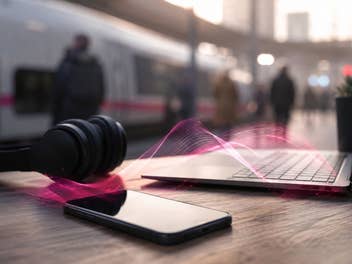 Ein Handy und ein Laptop auf einem Tisch