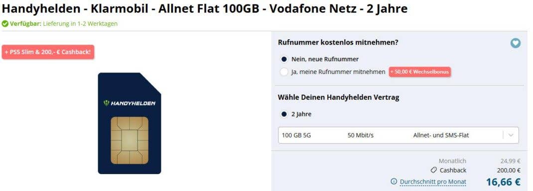 Handyhelden-Angebot: PS5 Slim mit Klarmobil-Vertrag im Angebot