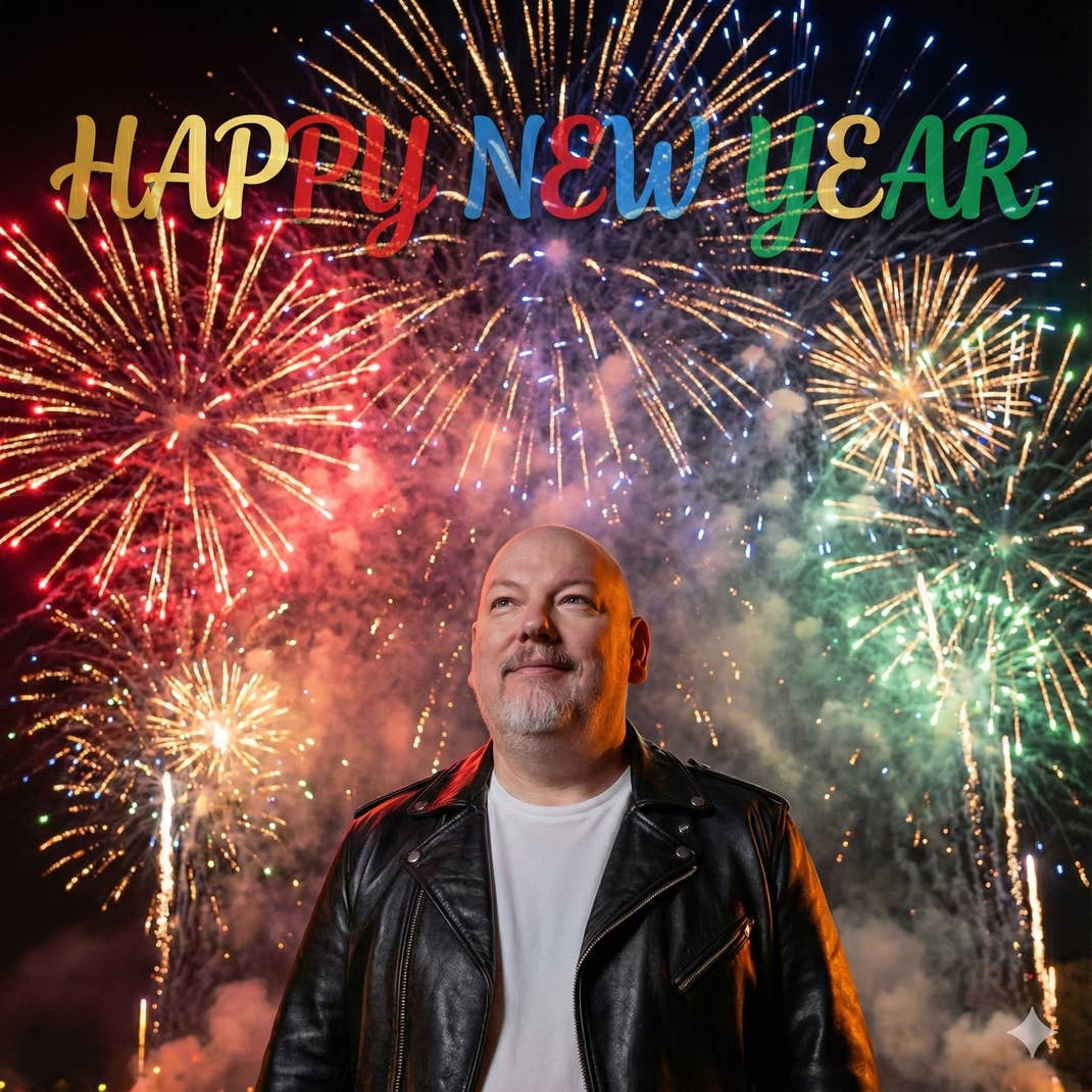 Ein Mann vor einem Silvesterfeuerkwerk