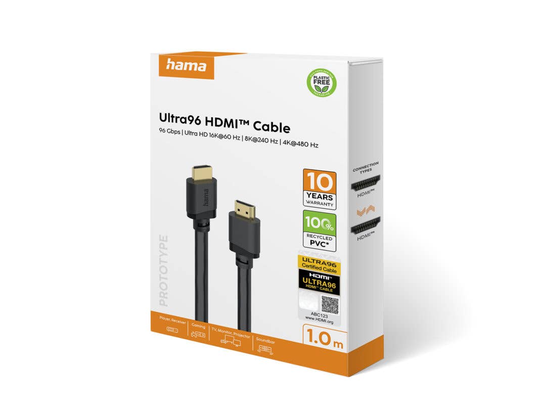 Ein neues HDMI 2.2-Kabel der Firma Hama