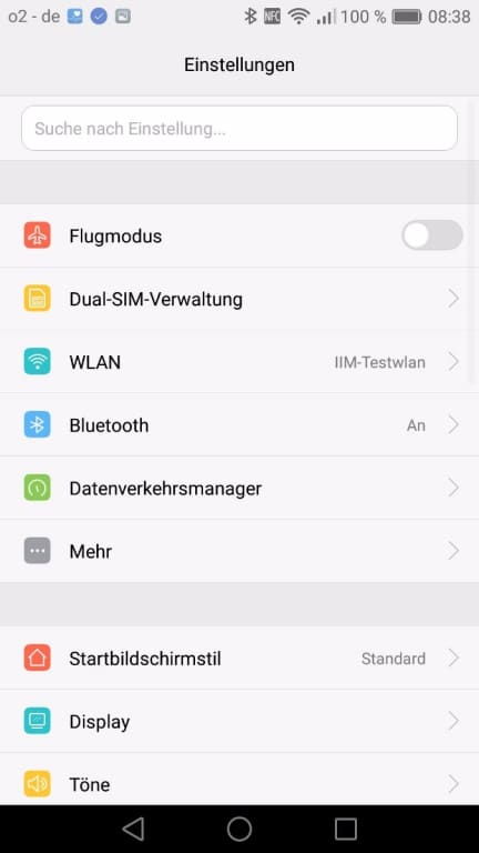 Honor 8 Menü und Einstellungen